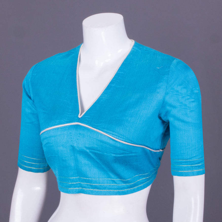 Blue Handcrafted Silk Cotton Blouse 10069778 - Avishya