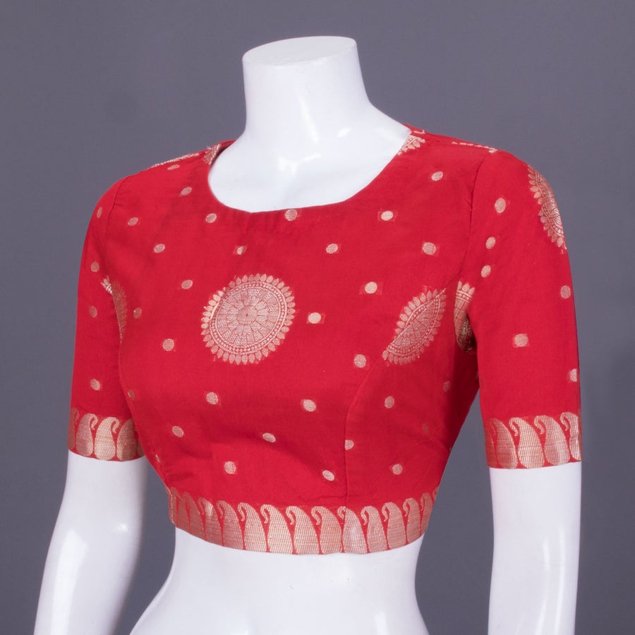 Red Banarasi Silk Cotton Blouse 10069784 - Avishya