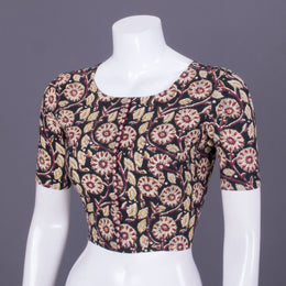 Black Handblock Printed Cotton Blouse 10069789 - Avishya