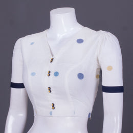 White Jamdani Cotton Blouse 10069792 - Avishya