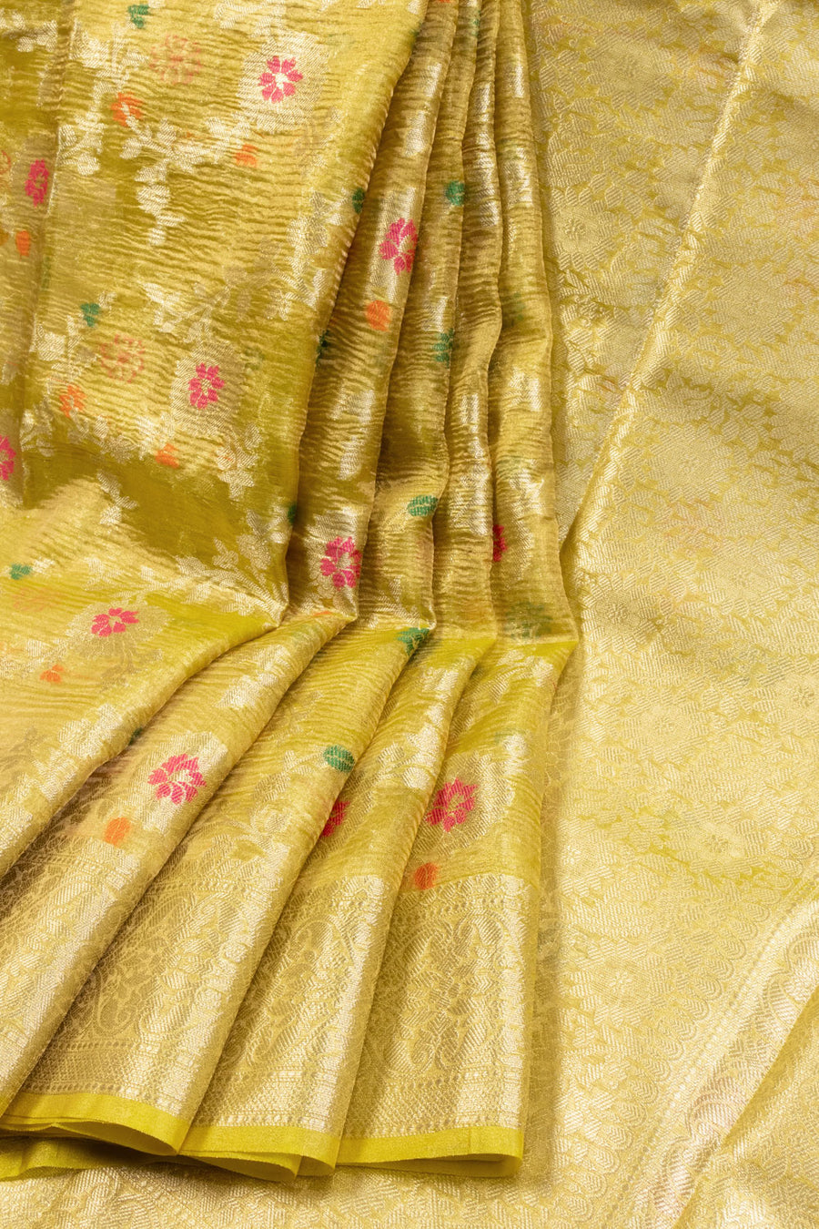 Yellow Banarasi Crushed Tissue Organza Saree 10069831 - Avishya