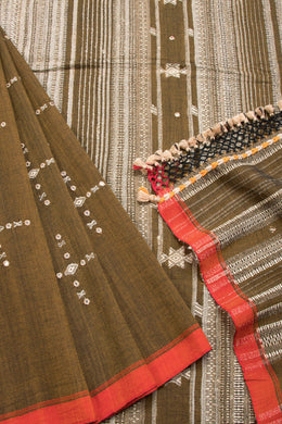 Green Handloom Bhujodi Tussar Cotton Saree 10069840 - Avishya