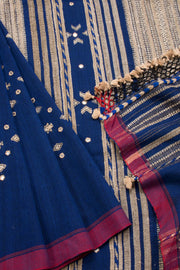 Blue Handloom Bhujodi Tussar Cotton Saree 10069841 - Avishya
