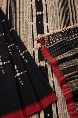 Black Handloom Bhujodi Tussar Cotton Saree 10069842 - Avishya
