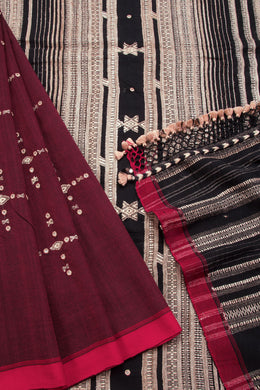 Maroon Handloom Bhujodi Tussar Cotton Saree 10069843 - Avishya
