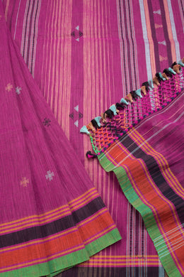 Magenta Handloom Bhujodi Linen Saree 10069847 - Avishya