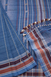 Blue Handloom Bhujodi Linen Saree 10069848 - Avishya