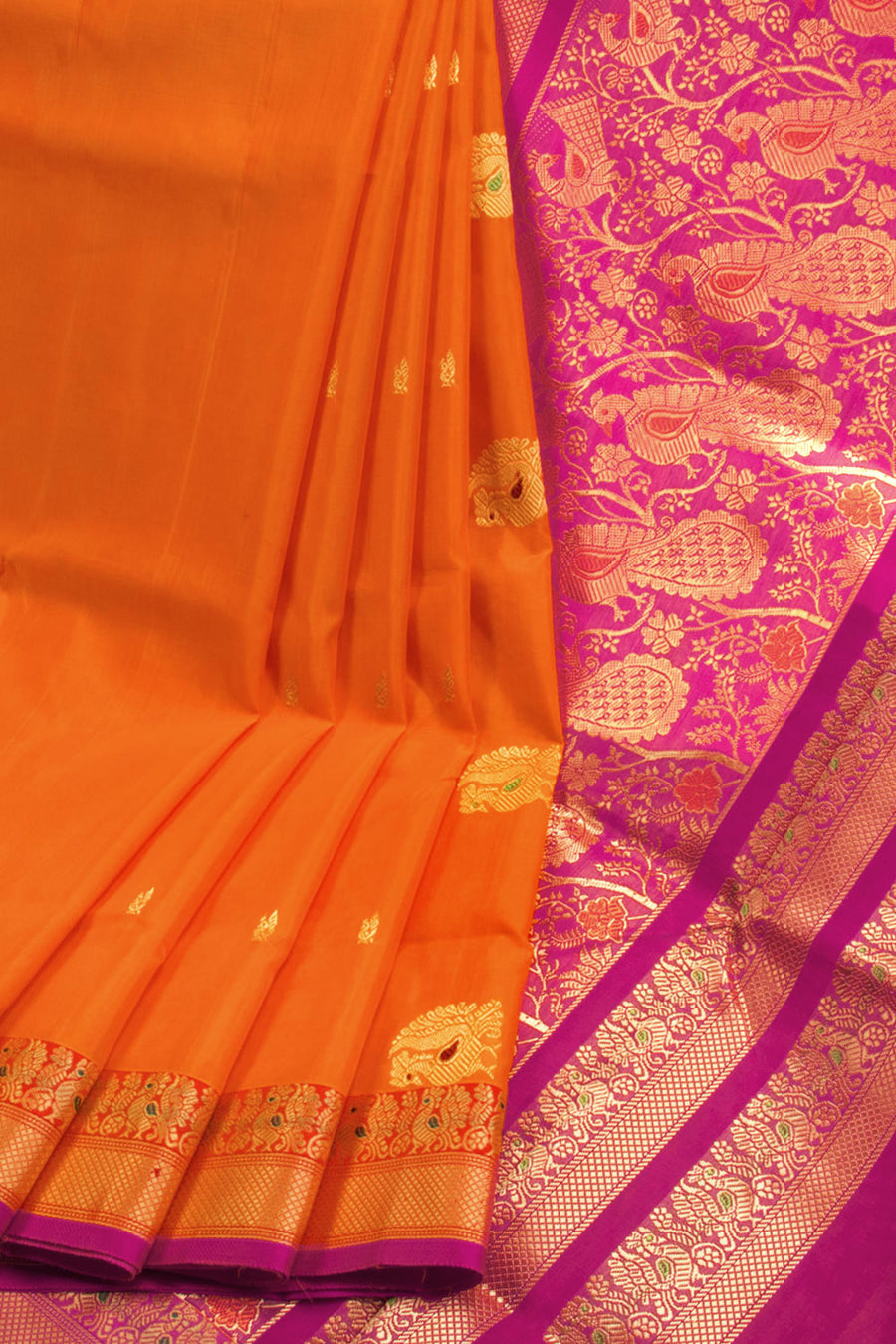 Orange Madurai Silk Cotton Saree 10069889 - Avishya