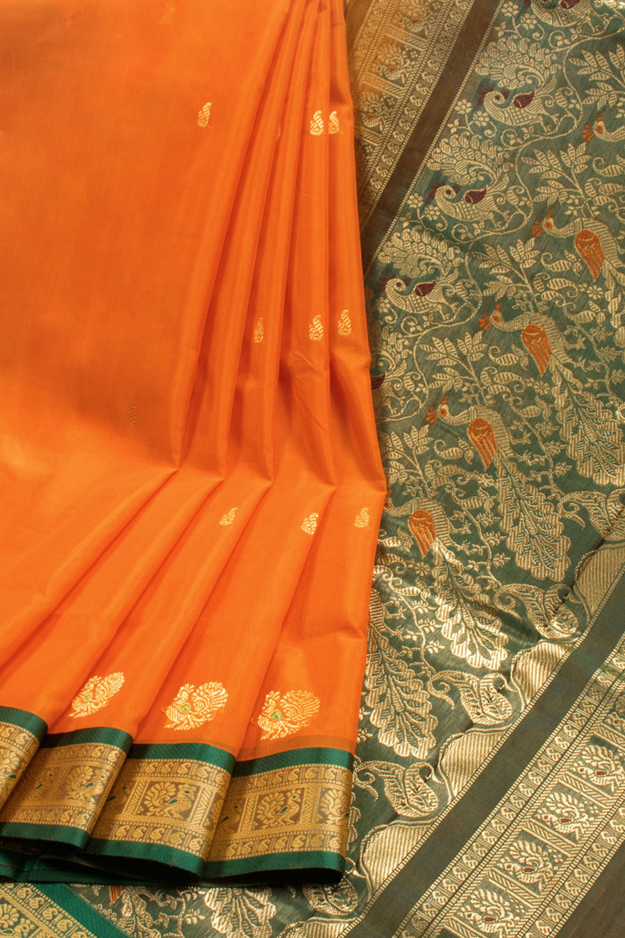 Orange Madurai Silk Cotton Saree 10069896 - Avshya
