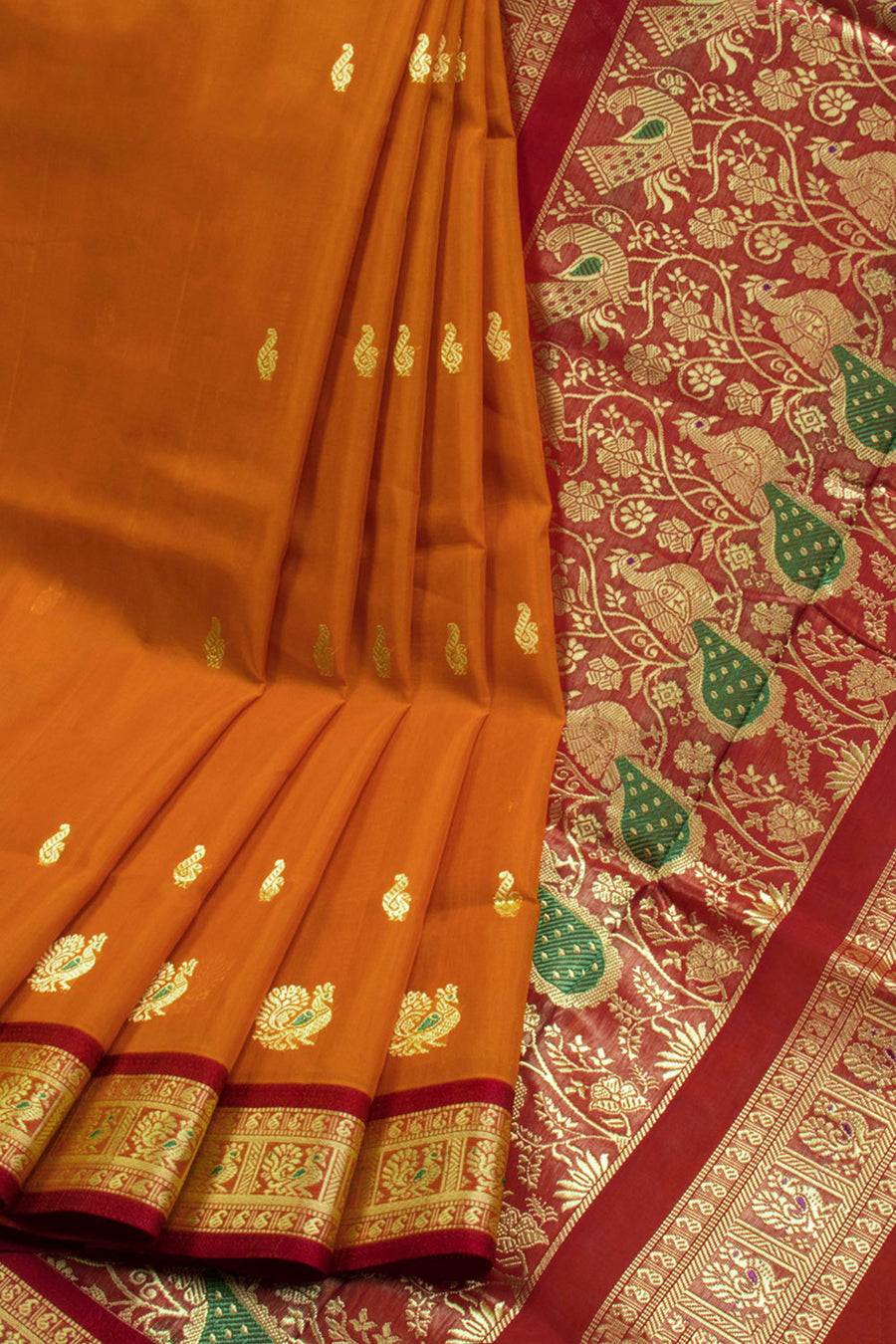 Orange Madurai Silk Cotton Saree 10069899 - Avishya