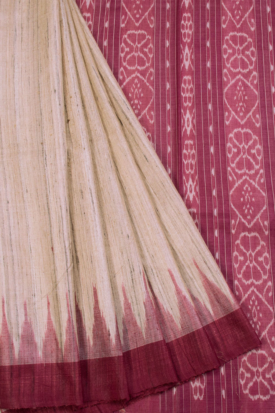 Tuscan Beige Gopalpur Tussar Silk Saree with Ikat pallu 10069908 - Avishya 