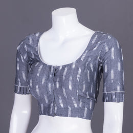 Grey Handcrafted Ikat Cotton Blouse Without Lining 10069944 - Avishya