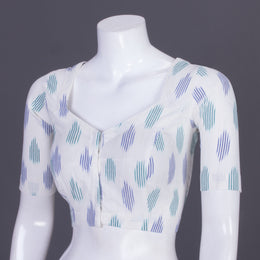 White Handcrafted Ikat Cotton Blouse Without Lining 10069947 - Avishya
