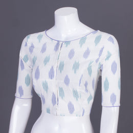 White Handcrafted Ikat Cotton Blouse Without Lining 10069948 - Avishya