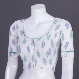 White Handcrafted Ikat Cotton Blouse Without Lining 10069949 - Avishya