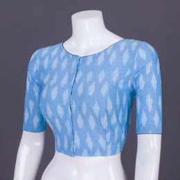 Blue Handcrafted Ikat Cotton Blouse Without Lining 10069950 - Avishya