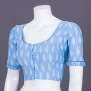 Blue Handcrafted Ikat Cotton Blouse Without Lining 10069952 - Avishya