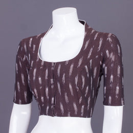 Brown Handcrafted Ikat Cotton Blouse Without Lining 10069960 - Avishya