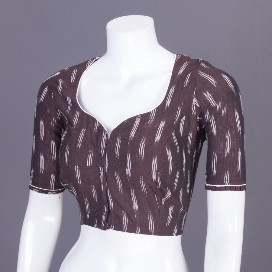 Brown Handcrafted Ikat Cotton Blouse Without Lining 10069963 - Avishya