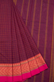 Maroon Handloom Chettinad Cotton Saree 10069996 - Avishya