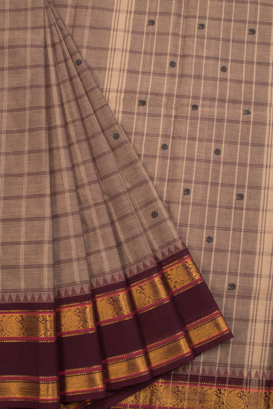 Brown Handloom Chettinad Cotton Saree 10070002 - Avishya