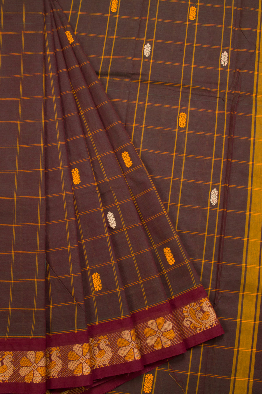 Green Handloom Chettinad Cotton Saree Without Blouse 10070068 - Avishya