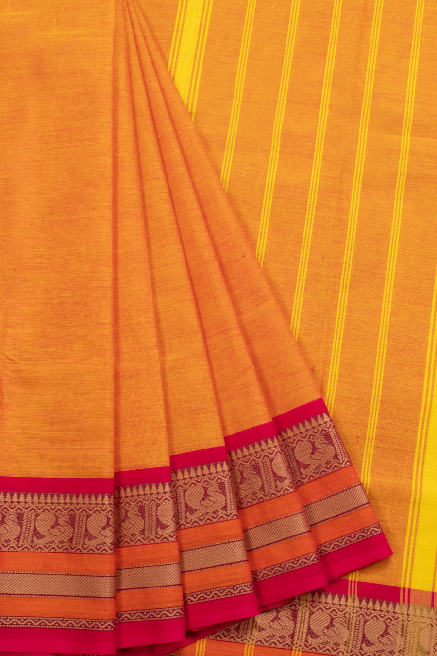 Dual Tone Yellow Handloom Chettinad Cotton Saree 10070081 - Avishya