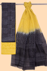 Black 3-Piece Mulmul Cotton Salwar Suit Material With Kota Dupatta