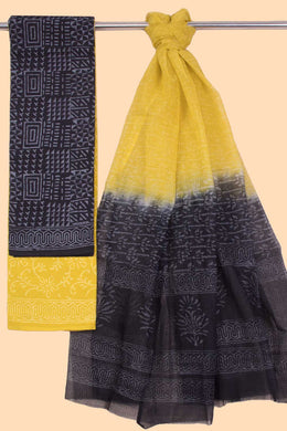 Black 3-Piece Mulmul Cotton Salwar Suit Material With Kota Dupatta