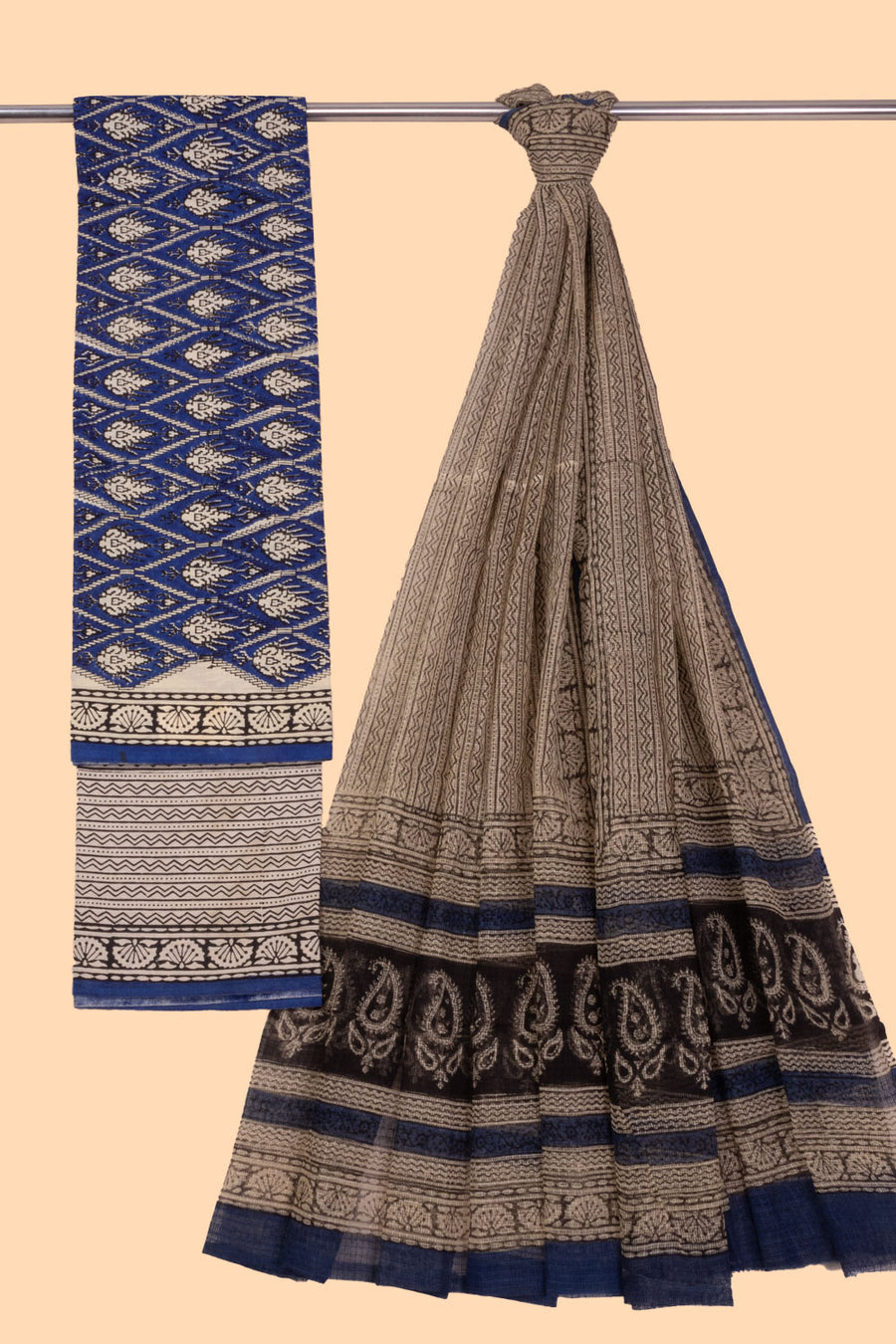 Blue 3-Piece Mulmul Cotton Salwar Suit Material With Kota Dupatta 10070087 - Avishya