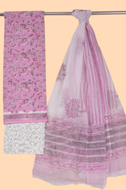 Pink 3-Piece Mulmul Cotton Salwar Suit Material With Kota Dupatta 10070093 - Avishya