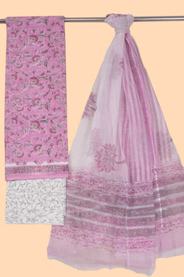 Pink 3-Piece Mulmul Cotton Salwar Suit Material With Kota Dupatta 10070093 - Avishya