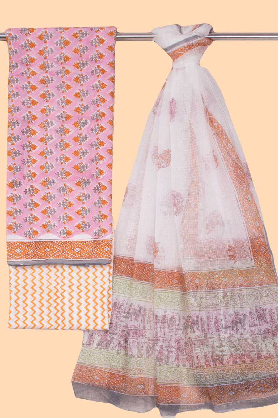 Pink 3-Piece Mulmul Cotton Salwar Suit Material With Kota Dupatta 10070097 - Avishya