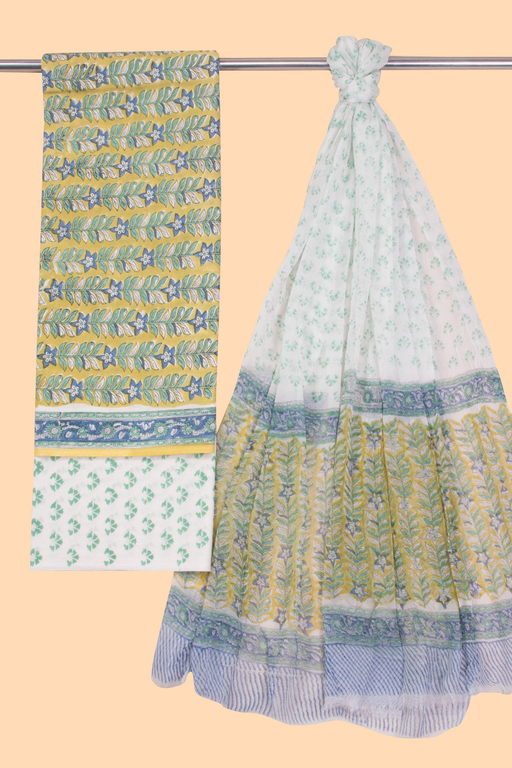 Lime Green 3-Piece Mulmul Cotton Salwar Suit Material 10070133