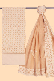 Beige Solid Style Cutwork Applique Embroidered Cotton 3 Piece Salwar Suit Material 10070150