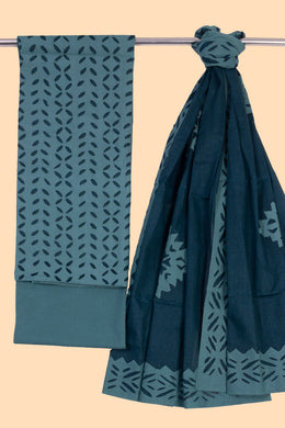 Midnight Blue Barmer Applique Embroidered Cotton 3 Piece Salwar Suit Material 10070156