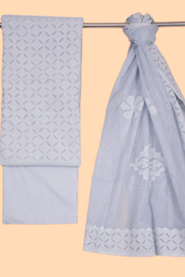 Grey Solid Style Cutwork Applique Embroidered Cotton 3 Piece Salwar Suit Material 10070161