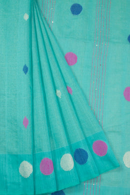 Tiffany Blue Bengal Phulia Silk Cotton Saree With Sequin Pallu 10070195