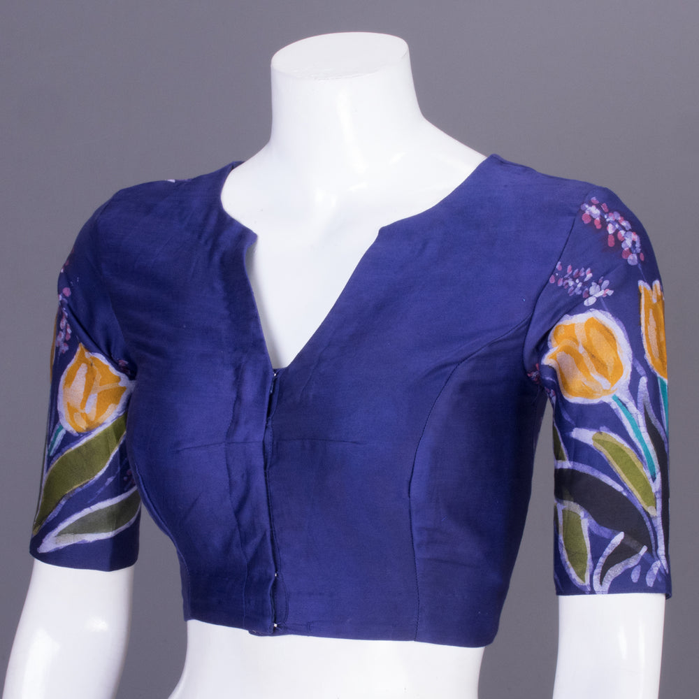 Midnight Blue Batik Handpainted Cotton Blouse 10070206  - Avishya