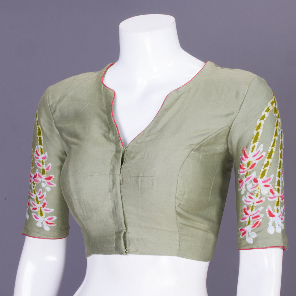 Mint Green Batik Handpainted Cotton Blouse 10070211  - Avishya