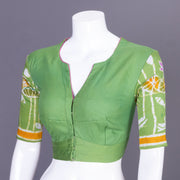 Green Batik Handpainted Cotton Blouse 10070215 - Avishya