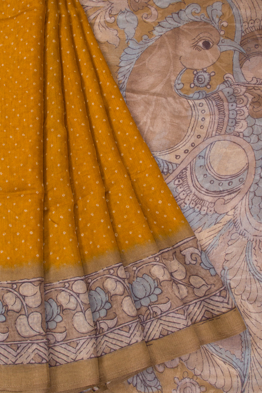 Mustard Yellow Digital Printed Linen Saree 10070291 - Avishya