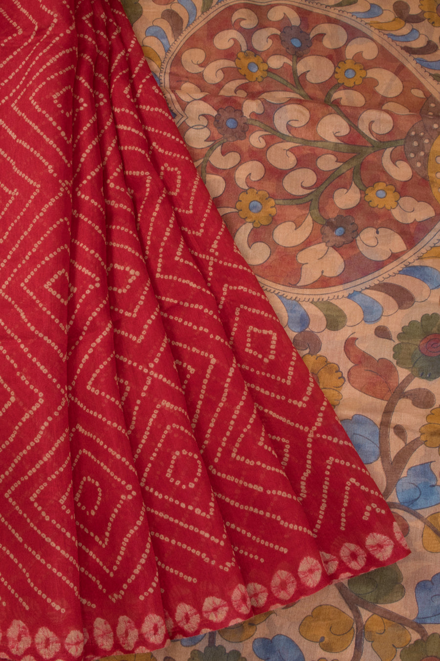 Crimson Red Fancy Printed Linen Saree with Kalamkari Pallu 10070294 - Avishya