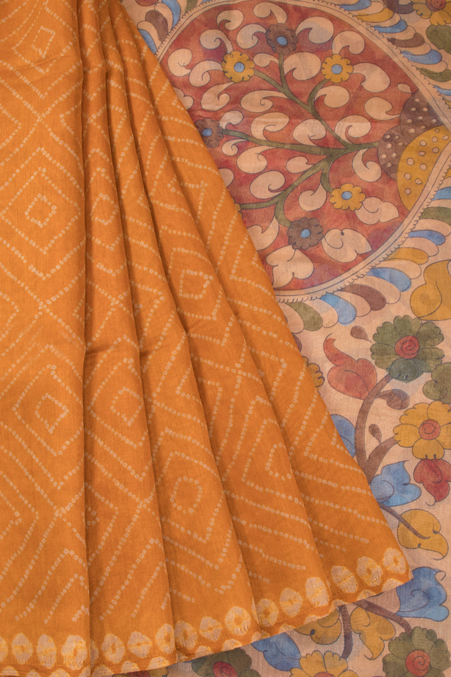 Dutch Orange Digital Printed Linen Saree with Kalamkari Pallu 10070295- Avishya