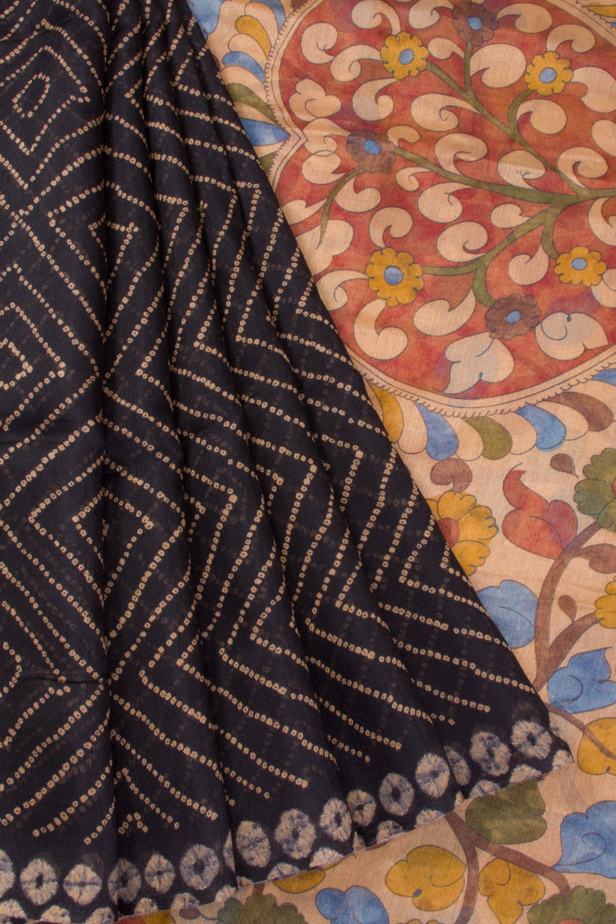 Ebony Black Digital Printed Linen Saree with Kalamkari Pallu 10070296 - Avishya
