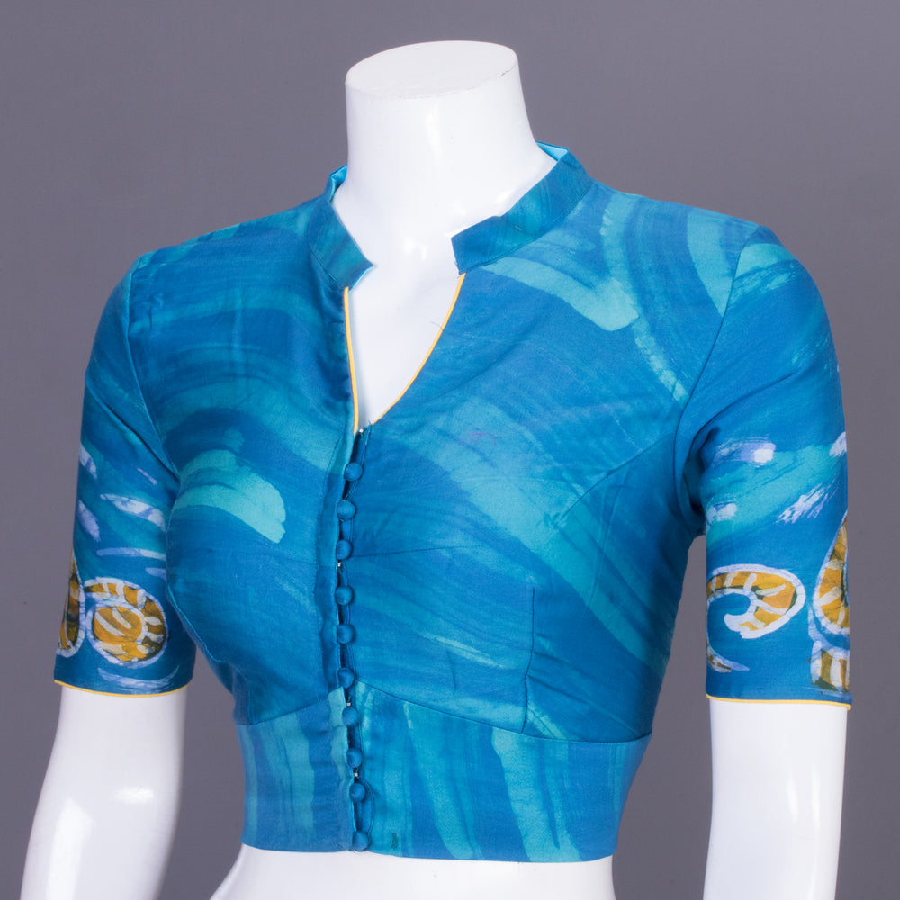 Ocean Blue Batik Handpainted Cotton Blouse - Avishya