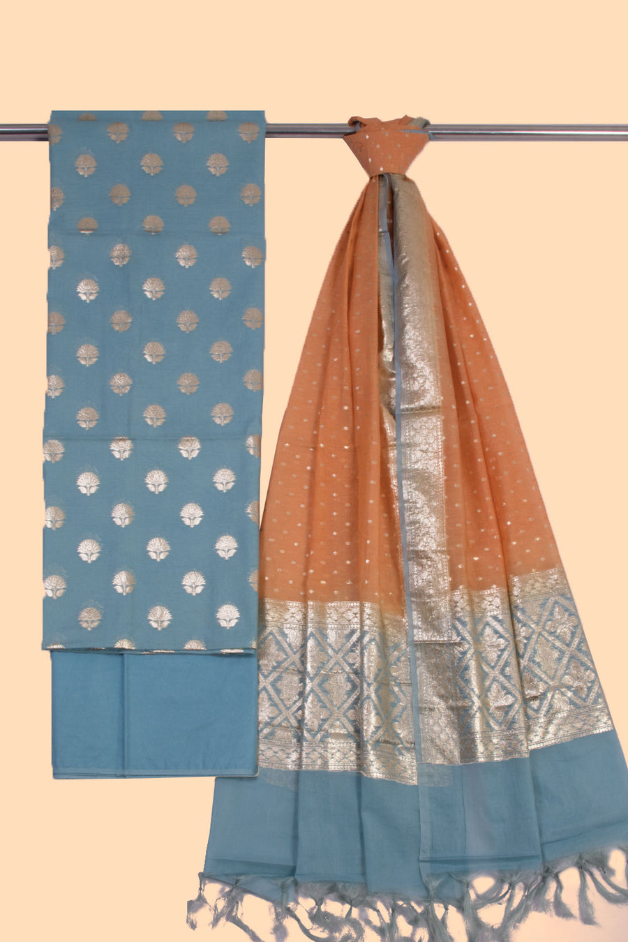 Blue 3-piece Banarasi Silk Salwar Suit Material 10070357