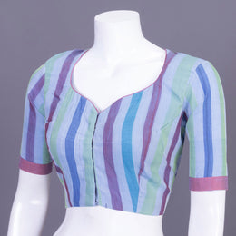 Steel Blue Striped Andhra Cotton Blouse 10070432