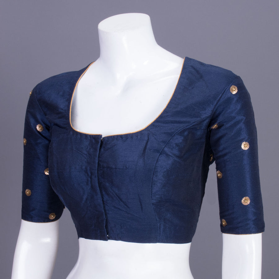 Navy Blue Aari Embroidered Tussar Silk Blouse