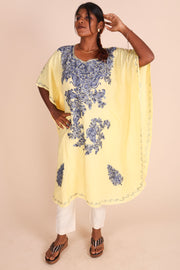 Lemon Yellow Sozni Embroidered Cotton Kaftan 10070450